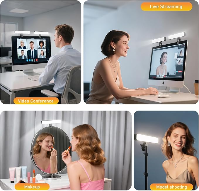 16W 2PCs Video Conference Lighting, LED Streaming Light Clip-On, Zoom Lighting for Computer Monitor Webcam Laptop, Desk Ring Light for Video Recording Podcast, Eye-Caring&360° Rotary Backlight
