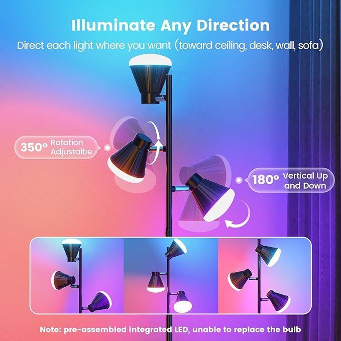 36W LED Tree Floor Lamp, Dimmable Tall Standing Lamp with Remote & Touch Control, 4 Color Temperatures Bright Floor Lamp, 3 Rotatable Light Modern Floor Lamps