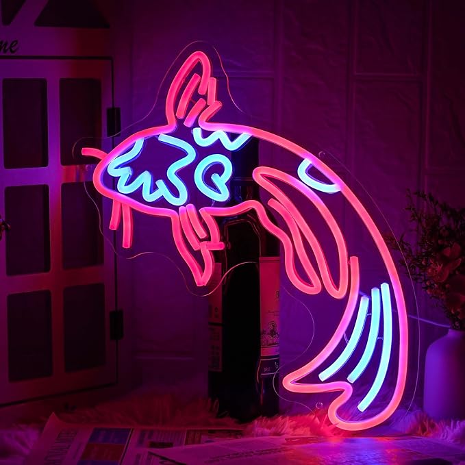 Koi Neon Sign - Japanese Fish Led Neon Lights - Red & Blue - Lucky Fish Signs for Wall Decor - 17'x9.5' with USB/Switch for Bar, Restaurant, Office, Living Room