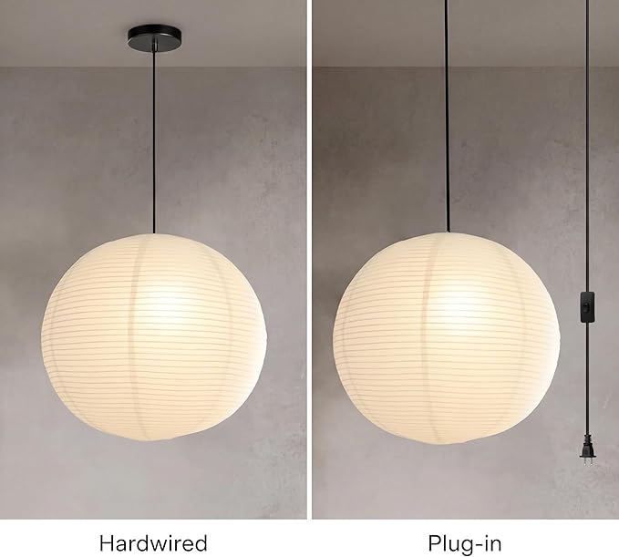 Nogy Paper Lantern Lamp Japanese Style Pendant Light - Off White Rice Hanging Paper Lamp Shade with Cord (Hardwired, 23.5 in)