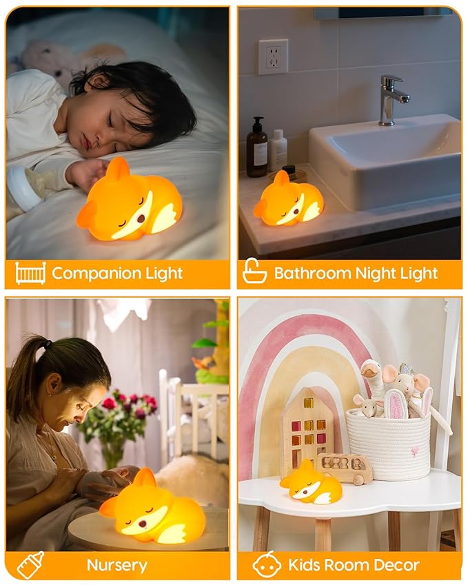 Amaredom Fox Night Light, Cute Fox Lamp, Silicone Dimmable Nursery Nightlight, Rechargeable LED Bedside Lamp with 20 Minutes Timer & Tap Control for Bedrooms, Living Room