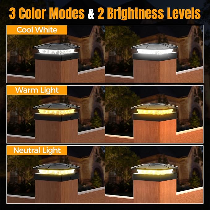 4x4 Solar Fence Post Cap Lights Outdoor Waterproof, 8 Pack | IP65, 3 Modes Auto On/Off,Deck, Garden, Patio, Deck, Backyard, Porch, Sidewalk
