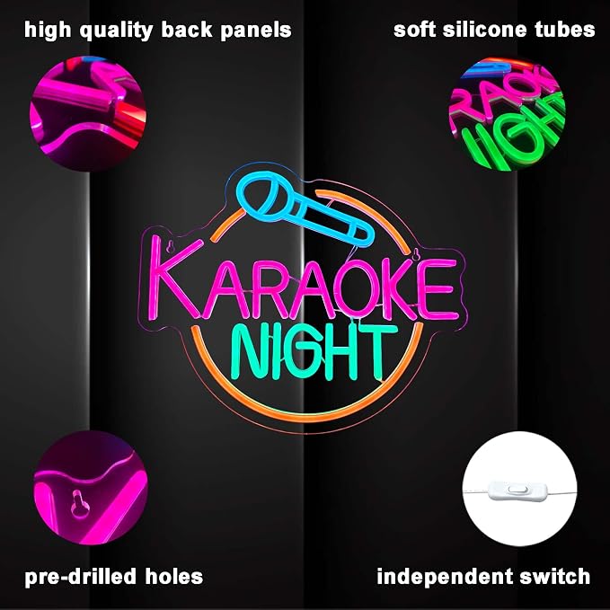 Dracey Karaoke Night Neon Sign, Led Karaoke Bar Neon Signs for Wall Decor,Karaoke Open Wall lights, USB Powered for Game Room Man Cave Bar Pub Party Birthday Gift(15.1 * 12.5in)