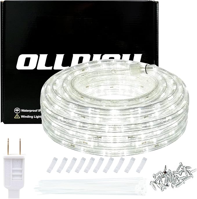 50ft Rope Lights, 360 LED 110V Daylight White 6000K, Waterproof, Indoor/Outdoor, Patio, Flexible, Linkable, Durable