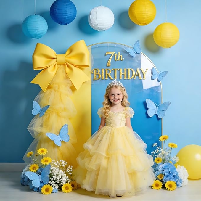 Bright Paper Lanterns Set (12 Pcs) - 6/8/10 Inch Navy, Yellow, Lemon Yellow, Light Blue & White Hanging Paper Lanterns for Ramadan, Cartoon Parties, Birthday,Sport,Weddings & Home Decor