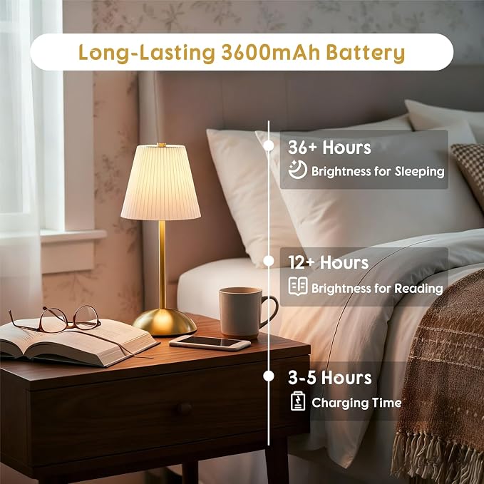 2-Pack Cordless Rechargeable Table Lamps, Battery Operated Lamp | LED Gold Touch Lamp Cordless, Mini Battery Powered Lamp Stepless Dimming, Cocktail Table Lamps for Nightstand, Bar (White)