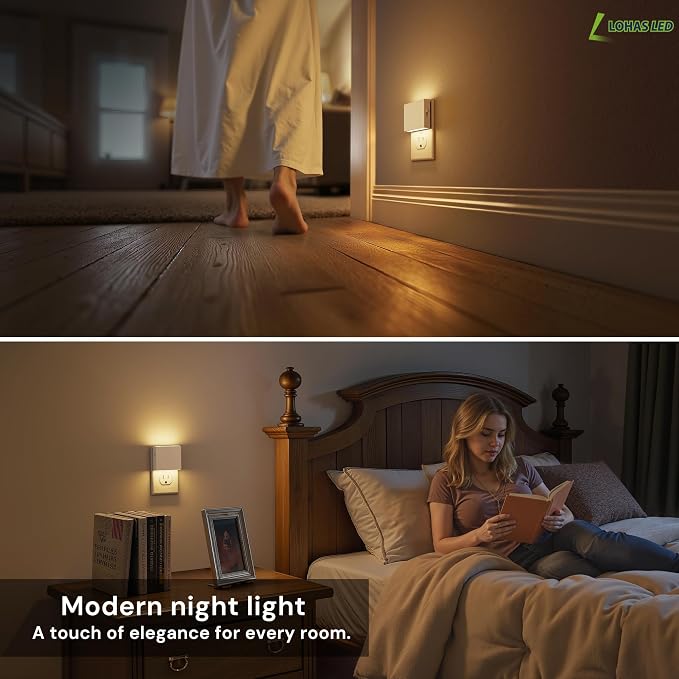 L LOHAS LED Night Light,Night Lights Plug into Wall,Dusk to Dawn Sensor | 0-100LM Stepless Dimmable Brightness,3000K Soft White,Foldable Night Lights for Travel Bathroom Hallway