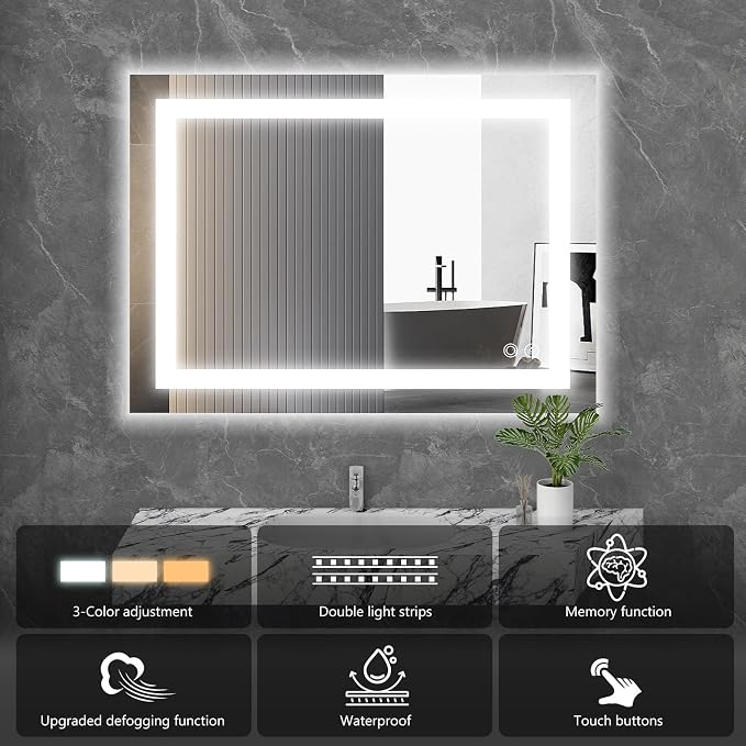 Sweetcrispy 20"x28" LED Bathroom Mirror,Smart Lighted Vanity Mirror | with Front Light & Backlit, 3 Color Temperatures, Dimmable, Memory Function, Anti-Fog, Rectangle