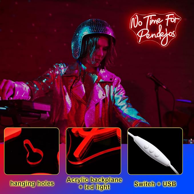 No Time for Pendejos Neon Sign Red Led Neon Light for Wall Decor Dimmable USB Spanish Language Neon Light Up Signs for Classroom Coffee Shop Bar Bedroom Study Room