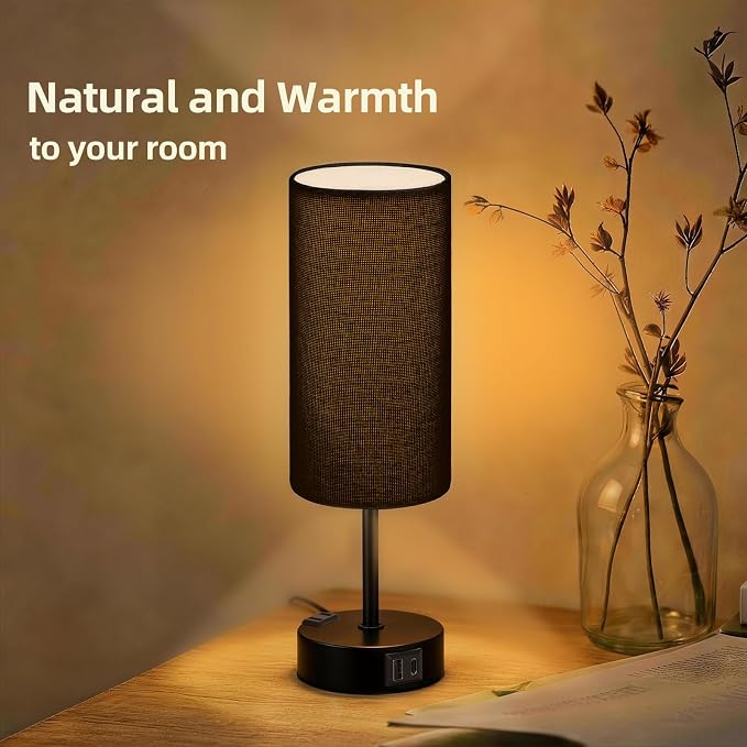 Table Lamp for Nightstand, High-Sensitivity Touch, 3-Level Dimmable Bedside Lamp with AC Outlet | USB | and USB-C, Ideal Night Stand Lamp for Bedroom (1, Black)