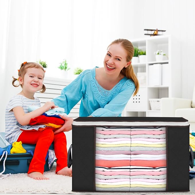 90L Large Storage Bags, 3 Pack Clothes Storage Bins Closet Organizers | Foldable Storage Containers, with Reinforced Handle, for Clothing, Blanket, Comforters, Bed Sheets, Pillows and Toys