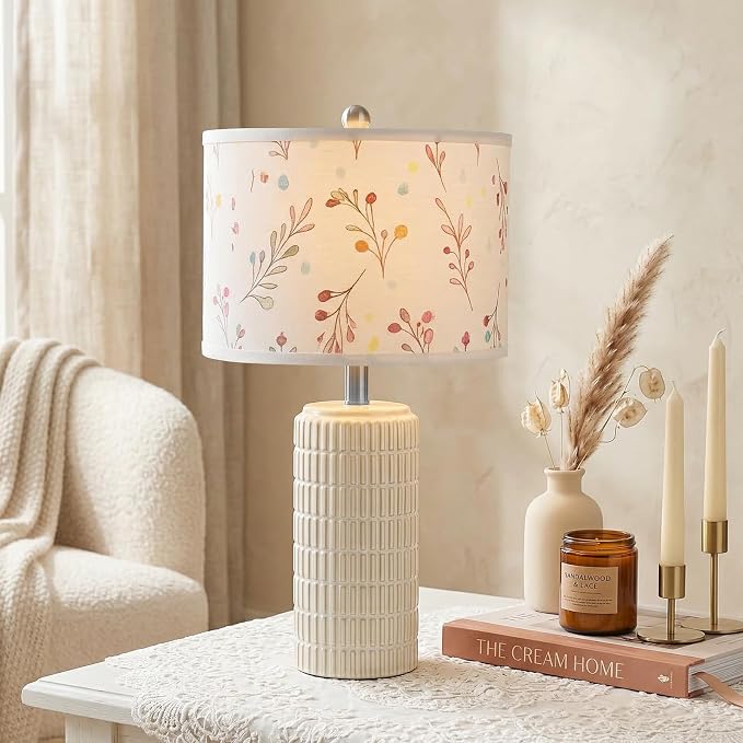 PoKat 23'' Table Lamp with Flower Lampshade for Night Stands, Birthday Gifts for Women Mom, House Warming Gifts New Home Decor, Ceramic Lamp for Living Room, Modern Bedroom Lamp for Nursery