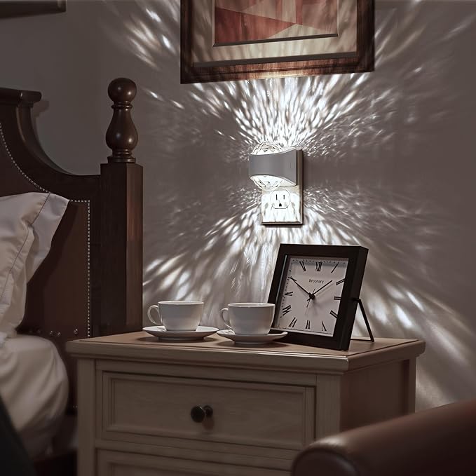 Night Lights Plug into Wall, Projector Night Light 5000K Dimmable | LED Dusk to Dawn Sensor Nightlight for Bedroom, Nursery, Bathroom, Home Decor, Gaming Room, Daylight White 5000k, 2 Pack