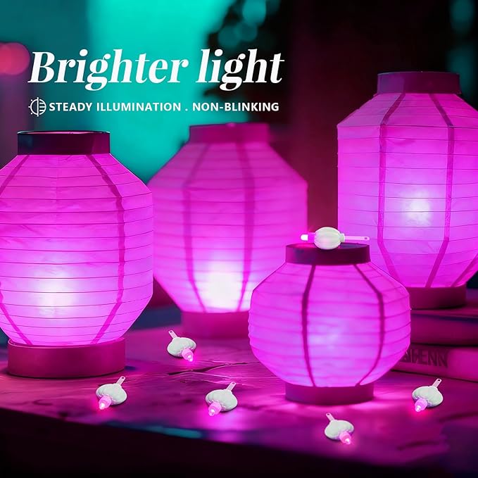 Aogist 24 Pack Small LED Lights Battery Powered Waterproof Hanging Light Last 48 Hours for Paper Lanterns,Balloons,Floral,Weddings & Festival Christmas Decorations,Pink