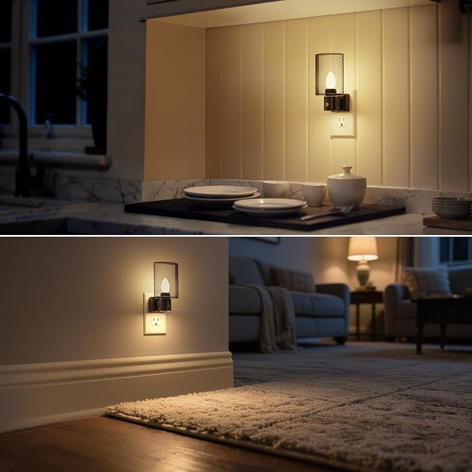 LED Night Light Plug in, [2 Pack] Night Lights Plug into Wall | Dusk-to-Dawn Sensor, Vintage Farmhouse Decor, 3 Level Brightness Adjustable, Dimmable Nightlights for Adults, Bathroom