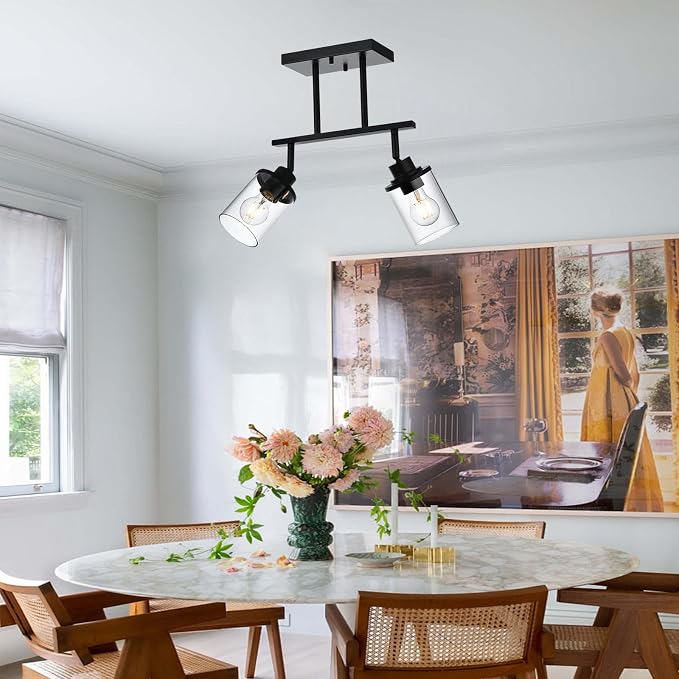 Yaohong 2-Light Kitchen Track Light Fixtures Ceiling Vanity Lights Black, Bathroom Track Lighting Kit with Ajustable Heads, Modern Wall Ceiling Tracking Light for Hallway Shop