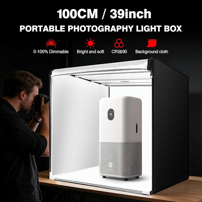 Photo Light Box, 39 inch Photography Light Box with 210 LEDs Lights & 4 Color Backgrounds Professional Dimmable Shooting Tent Kit for Large Product Photography