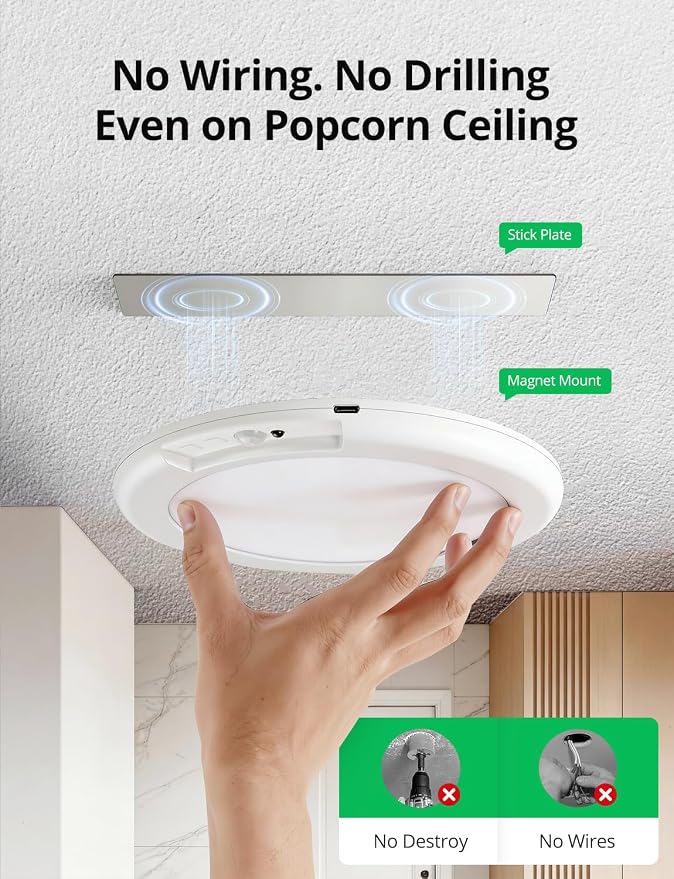 Bojim Rechargeable Motion Sensor Ceiling Light with Remote Battery Operated | 4 Pack Magnetic Wireless Stick On Light No Wiring Renter Friendly for Closet Bedroom Hallway lámparas recargables para techo