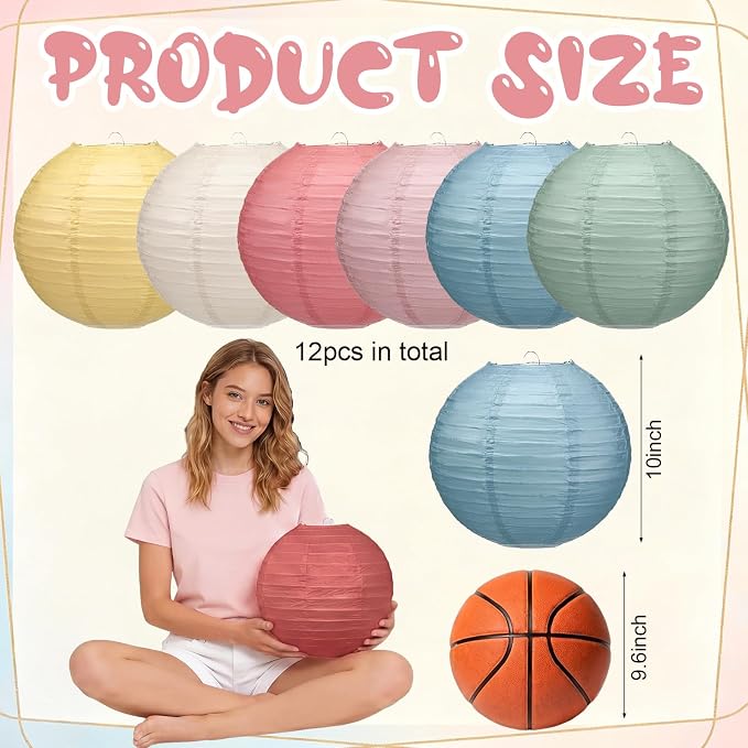 12 Pcs 10 Inch Hanging Paper Lanterns Party Decorations Pastel Spring Classroom Decor for Birthday Back to School Party Decoration for Classrooms Wedding Birthday Ceilings