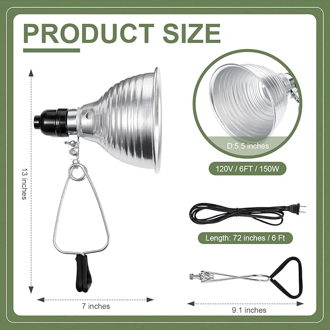 Macarrie 6 Pcs Adjustable Clamp Lamp Light with Aluminum Reflector Up to 150 Watt (No Bulb Included) E26 Socket SPT-2 18awg 6FT Cord (5.5 Inch)