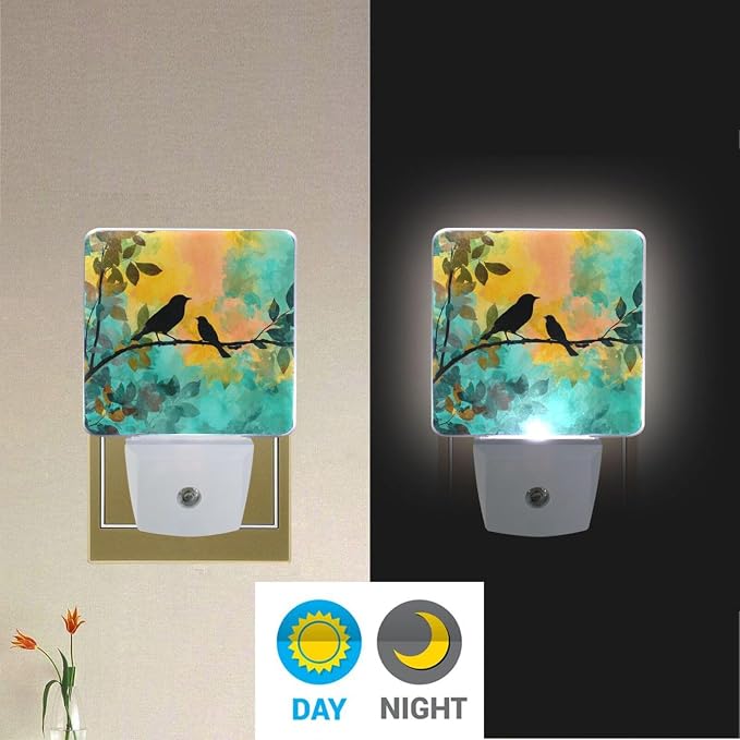 Black Bird Orange Green Night Light Dusk to Dawn Sensor LED Night Dimmable Nightlight Lights Plug into Wall for Living Room
