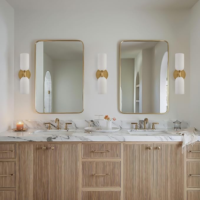 14" Natural Alabaster Sconce, Vintage Brass Marble Wall Light | Natural Spanish Alabaster, Modern Vintage Style, Unique Marble Veining, Solid Brass Construction, Dual Installation Options