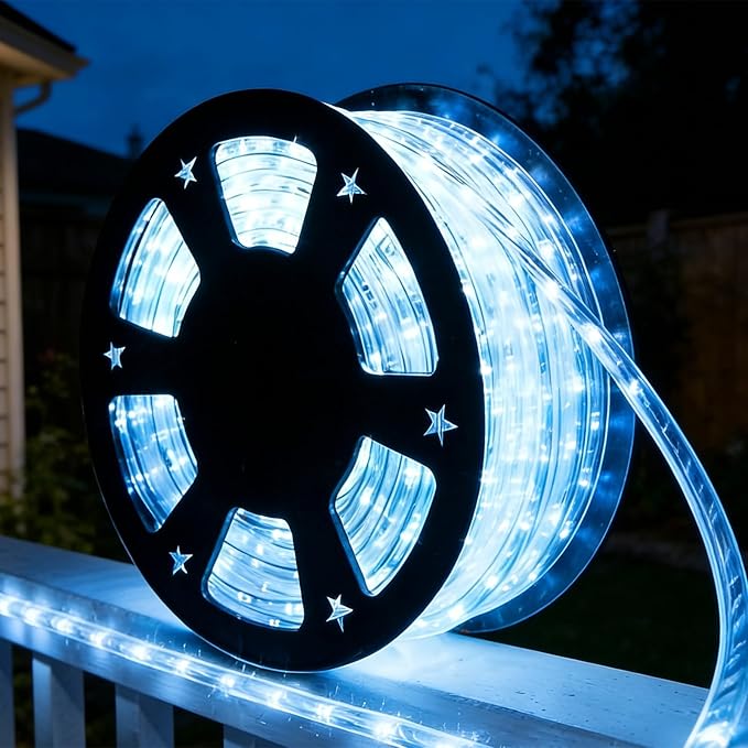 LED Rope Lights, 100ft 110V Waterproof Rope Lights for Outside, Outdoor String Lights, Ideal for Eaves, Backyards Garden, Christmas Decoration(White)