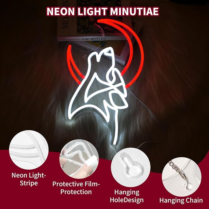 Wolf Moon Neon Sign Led Light Up Signs for Wall Decor Usb Powered Neon Light Signs Indoor Light for Room Decor Holiday Gift