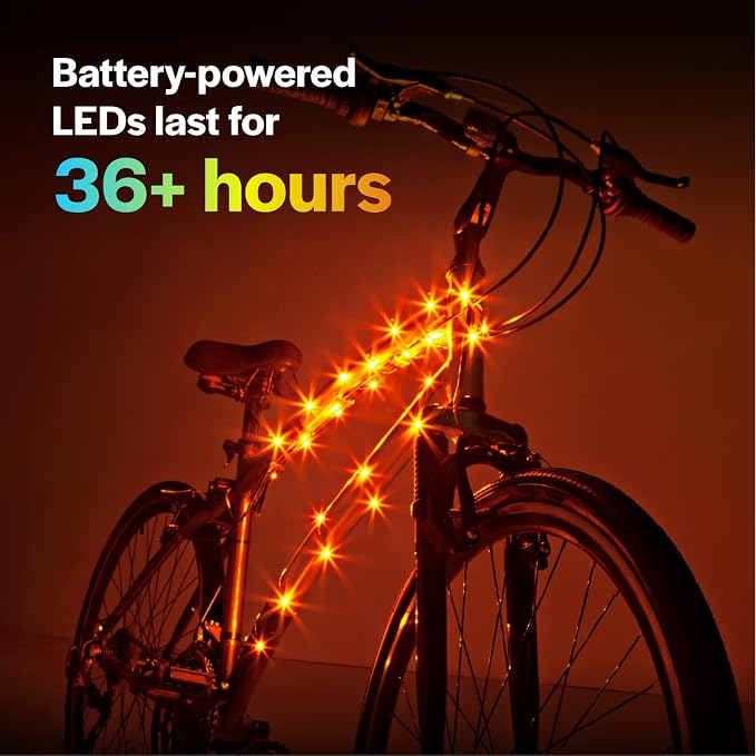 Brightz CosmicBrightz LED Bike Frame Rope Light - 6.5-Foot String Rope - Battery-Powered with On/Off Switch - Ultra Bright Color Keeps Your Ride Fun and Safe for Kids, Teens, & Adults