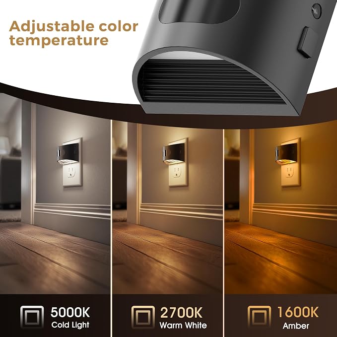 L LOHAS LED Night Light with Motion Sensor & Dusk to Dawn Sensor, 3CCT | Night Lights Plug into Wall, Motion Activated Night Light, Black Housing 4 Pack