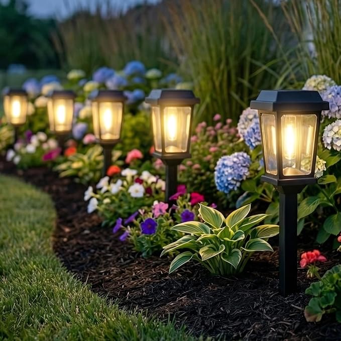 12 Pack Solar Lights Outdoor, Modern Solar Pathway Lights Outdoor, Waterproof Auto On/Off Garden Lights for Yard, Landscape Path, Walkway, Driveway Decor (3000K Warm White)