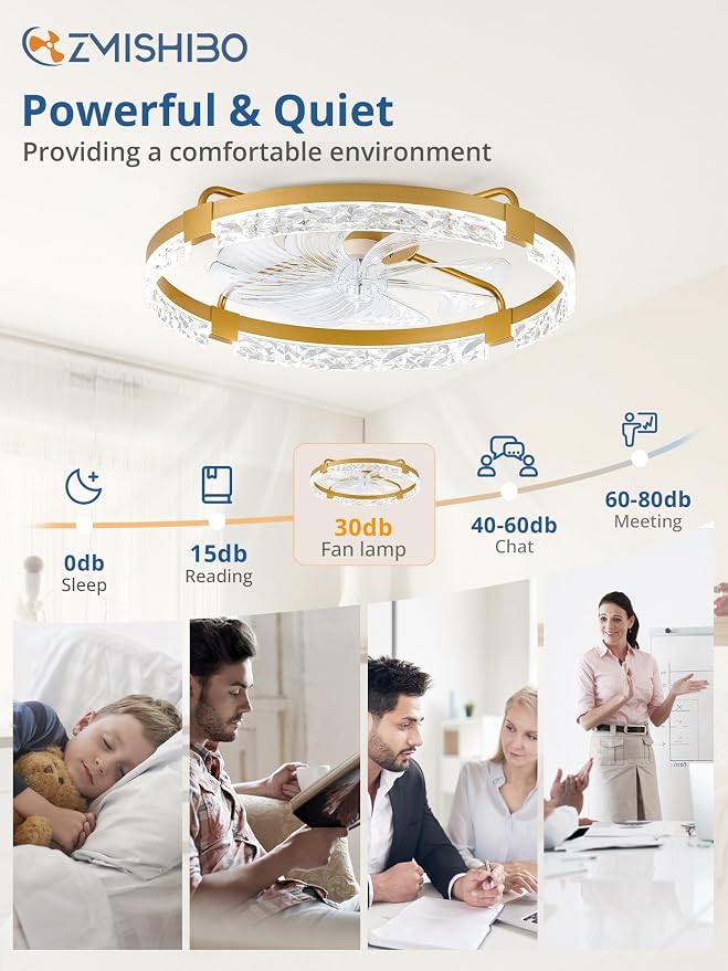 ZMISHIBO 24 Inch Ceiling Fans with Lights, Flush Mount Remote & App Control | 3CCT Dimmable LED, DC Motor, Bladeless, Reversible Blade, 6 Speeds, Modern, Low Profile, Enclosed, Bedroom, Kids, Girl, Adult