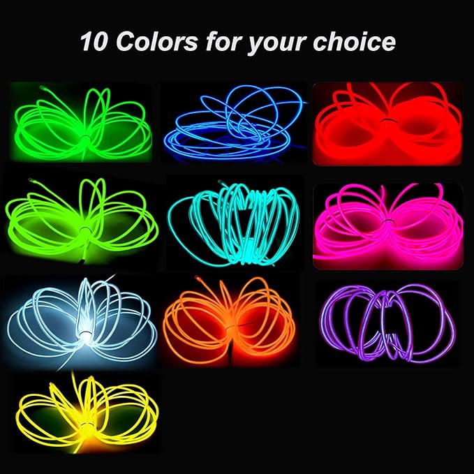 MaxLax EL Wire Blue, 32.8ft/10m Portable Battery Pack Neon Light Strip 360° Cuttable Glowing Rope Lights for Parties, Halloween, DIY Decoration