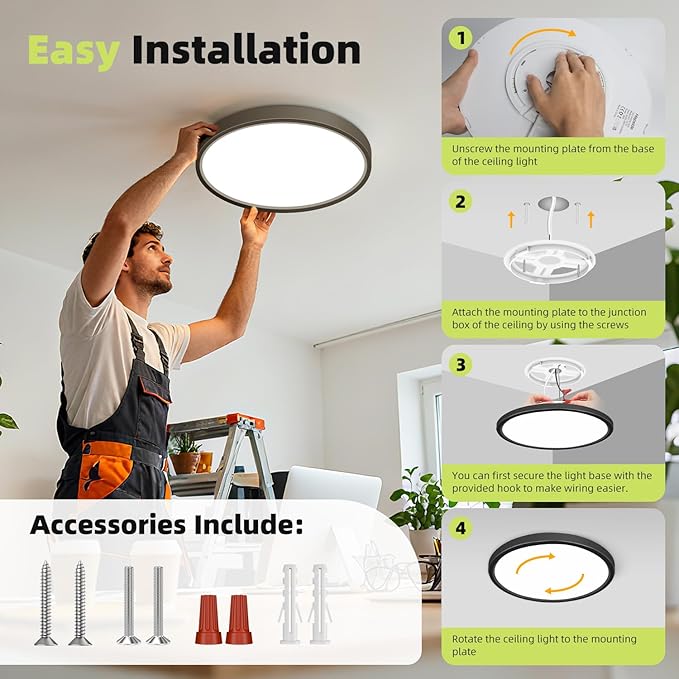 hepside 4Pack 12Inch LED Flush Mount Ceiling Light Fixture 5CCT 24W 2800LM Closet Light Fixture,Small Round Slim Surface Ceiling Lamp for Hallway,Bathroom,Bedroom,Kitchen,Interior