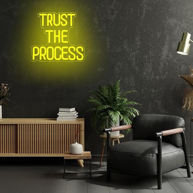 Trust The Process Neon Sign Yellow Letter Neon Light Sign Motivation LED Sign for Wall Decor Neon Inspirational Signs for Bedroom Classroom Gym Home Man Women Gift