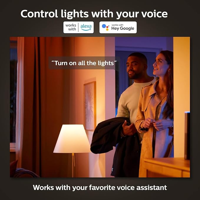 Philips Hue Smart 40W Candle-Shaped Filament LED Bulb - White Ambiance Warm-to-Cool White Light - 2 Pack - 350LM - E12 - Indoor - Control with Voice or App