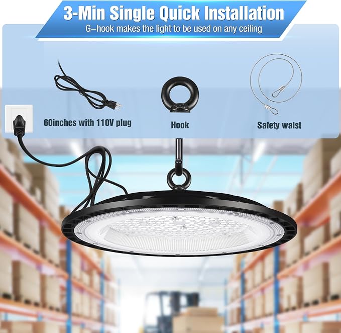YANYCN 6 Pack 240W UFO Led High Bay Light Fixture,120VAC,40000LM,5000K Daylight Commercial Shop Bay Lighting,[1050W MH/HPS Equiv.] US Plug Area Lighting for Warehouse/Barn/Gym/Factory/Workshop