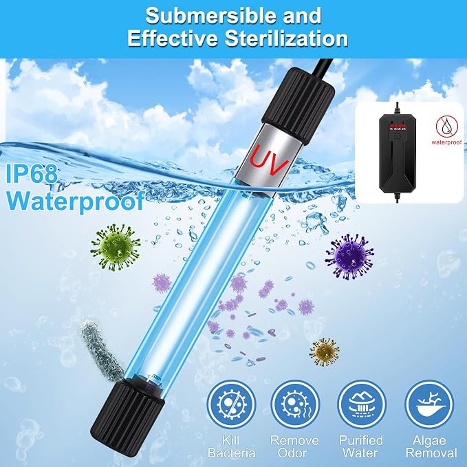 Clean Light for Aquarium，11 W&13 W Fish Tank Clean Light with Timer,Aquarium Green Killing Machine Waterproof Clean Submersible Lamp for Pond,Swimming Pool,Indoor