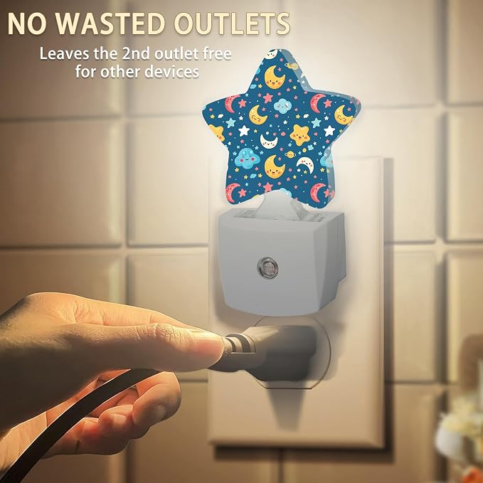Cute Moon Stars Night Lights Plug into Wall with Dusk to Dawn Sensor,Lamp for Bedroom Bathroom Hallway Nightlight for Women Girls