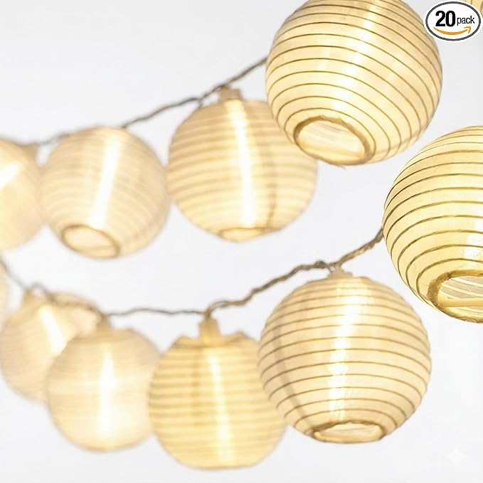 Cobus CozyHome Lantern String Lights Outdoor - 20 Lantern LEDs & 23 ft with 8 Modes | Warm White Outdoor Lampion String Lights Electric Lighting 23 ft