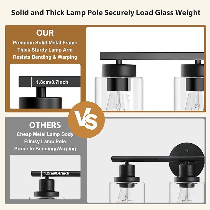 IZORRO Modern Bathroom Light Fixtures, 8 Light Black Vanity Lights, Bathroom Lighting Fixtures Over Mirror with Clear Glass for Living Room Cabinet Bedroom