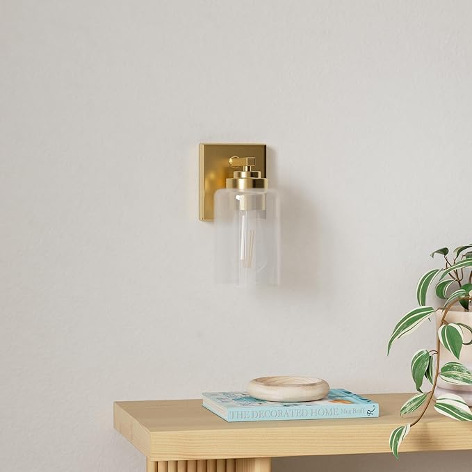 VerRon Wall Sconces, Gold Bathroom Light Fixtures, Modern Vanity Lights, Sconces Wall Lighting with Clear Glass, Sconces Wall Decor Set of 2, Light Fixture for Mirror, Living Room, Bedroom, Hallway