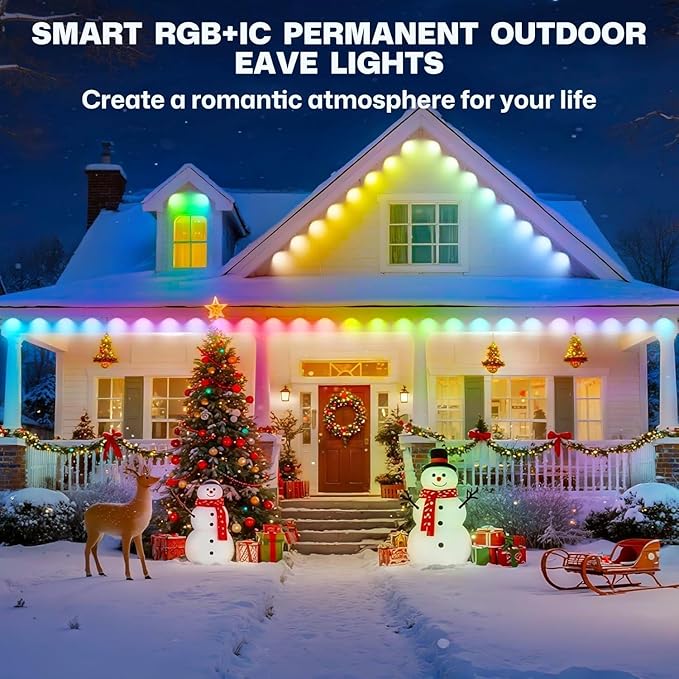 300FT Permanent Outdoor Lights for House,RGB+IC Smart Outdoor Decor,Scene Modes, App/Remote Control,IP67 Waterproof, for Christmas,Holiday, Daily & Pool Party Decor, House Roof Lighting