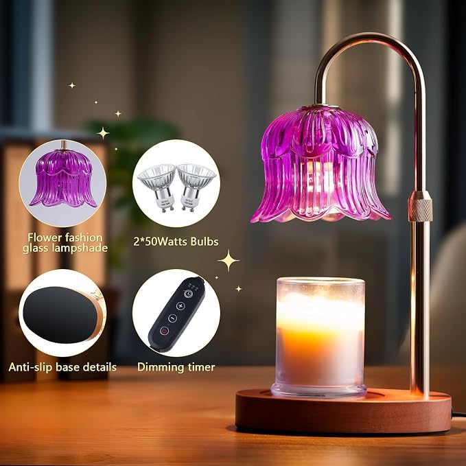 CRMILL Candle Warmer Lamp Electric Timer - Candle Lights Home Decor Candles Warming Height Adjustable Dimmable Warmers Purple