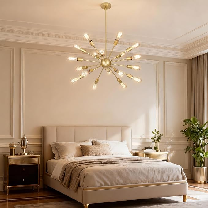 18 Light Gold Sputnik Chandeliers for Dining Room Light Fixture | Modern Farmhouse Chandeliers Over Table Hanging Lighting for Living Dining Room, Kitchen Island, Entryway, Foyer