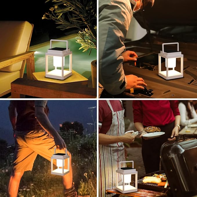 Outdoor Table Lamp, 3-Level Brightness LED Nightstand Lantern, Portable Rechargeable Solar Lamp IP44 Waterproof, Touch Control Outdoor Cordless Lantern for Patio/Walking/Reading/Camping