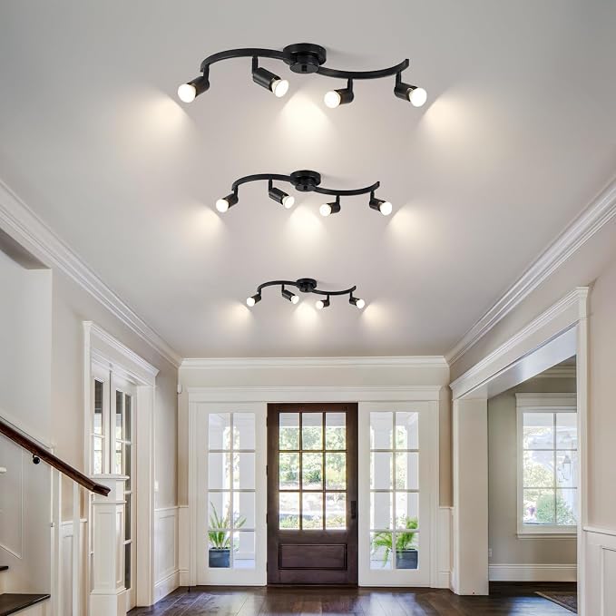 4 Light Track Lighting Fixtures,Kitchen Lighting Fixtures Ceiling with Rotatable Light Head,Black Ceiling Spotlight for Dining Room Living Room Bedroom.