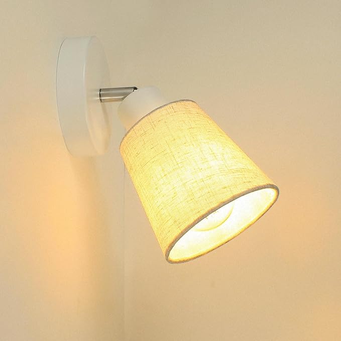 LTBLIGHT 1-Light LED Track Lighting, Modern Adjustable Ceiling Spotlight with Linen Shade, Bedroom Bedside Reading Light, Study Desk Lamp, E26 Base (Bulb Not Included)