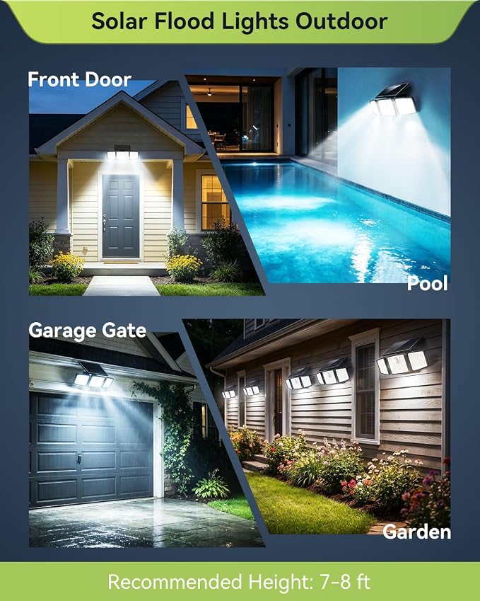 daphino 2500LM Solar Lights Outdoor with Motion Sensor,3 Head 270° Wide Angle Street Area Lights,IP65 Waterproof Security Lighting with 3 Modes(Remote,8 Pcs) | 270° Wide-Angle Street & Area Coverage, IP65 Waterproof Security Lighting, 3 Lighting Modes,...