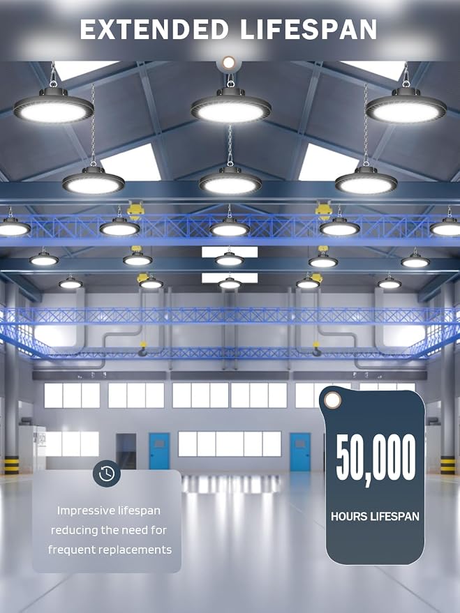 lvsdak LED High Bay Lights 250w (Eqv.1000w Mh/Hps/Hid) 5000K 37500lm 6 Pack | with 5ft Cable High Bay Led Shop Lights Commercial Lighting Fixture for Warehouse Garage light Barn Factory